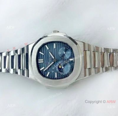 Fake Patek Philippe Nautilus Moon phase Watch - SS Blue Face